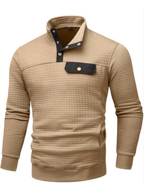 NEW Men's Quilted Sweatshirt Waffle Stand Collar Button Pullover 4X